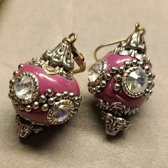 Jewelry - Elegant Pink and Silver Colored Beaded Earrings